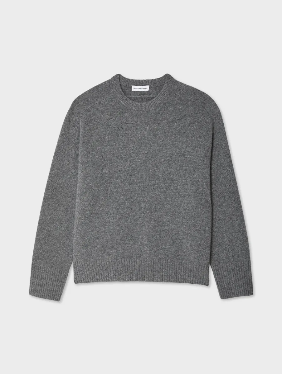 Fashion White + Warren cashmere saddle sleeve crewneck GraphiteHeather