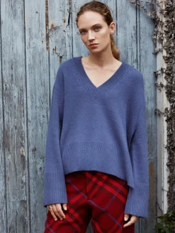 Sale White + Warren cashmere side slit v neck BlueDusk