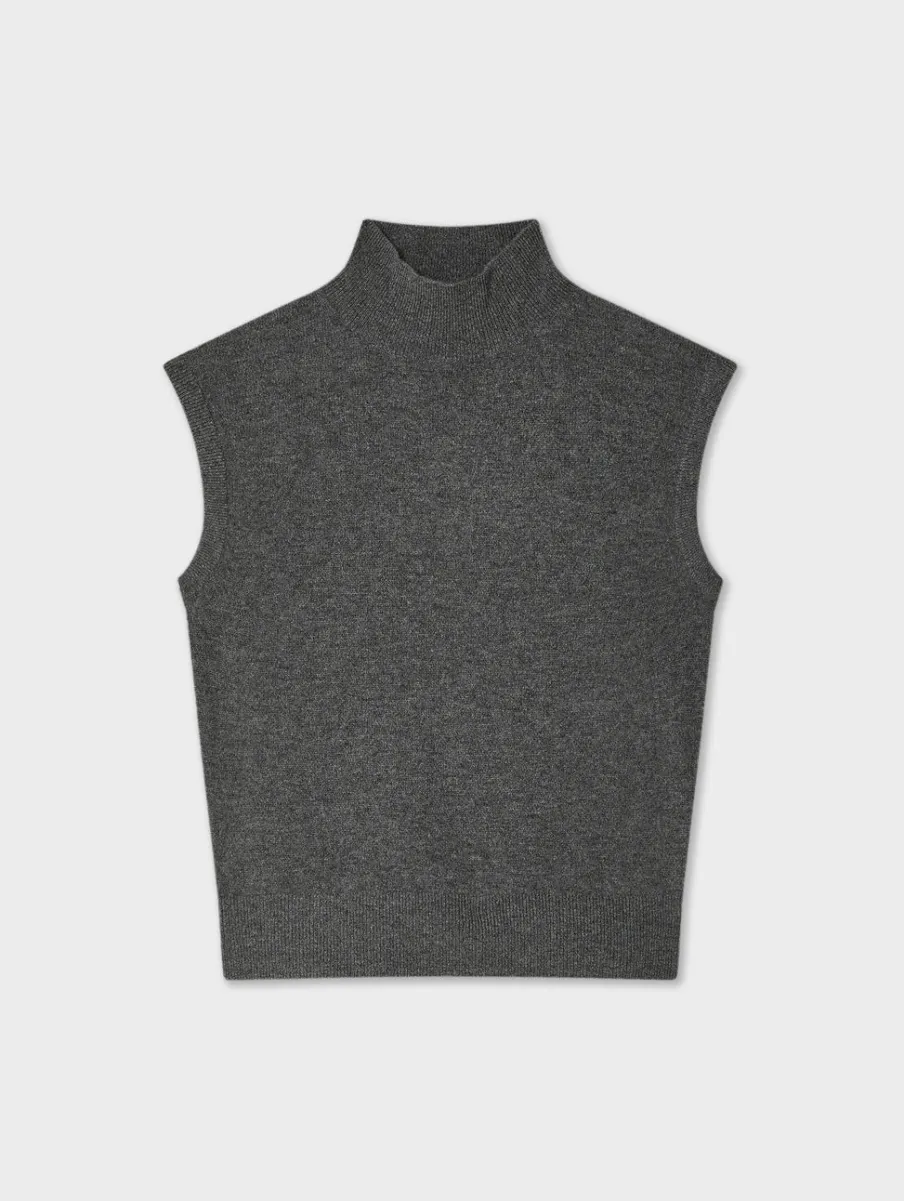Online White + Warren cashmere sleeveless mockneck GraphiteHeather