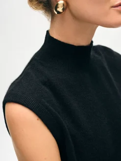 Discount White + Warren cashmere sleeveless mockneck Black