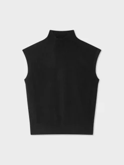 Discount White + Warren cashmere sleeveless mockneck Black