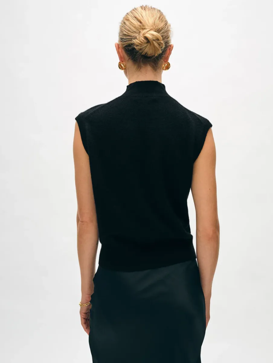 Hot White + Warren cashmere sleeveless mockneck Black