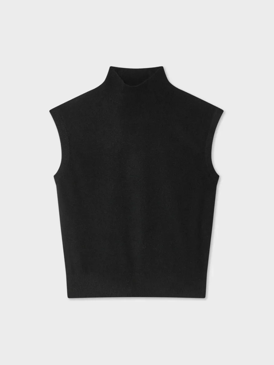 Hot White + Warren cashmere sleeveless mockneck Black
