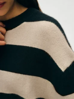 Online White + Warren cashmere striped crewneck Black/Natural