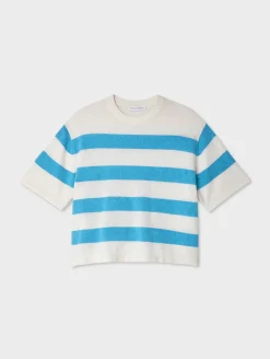Clearance White + Warren cashmere striped easy tee SoftWhite/MediterraneanHeather