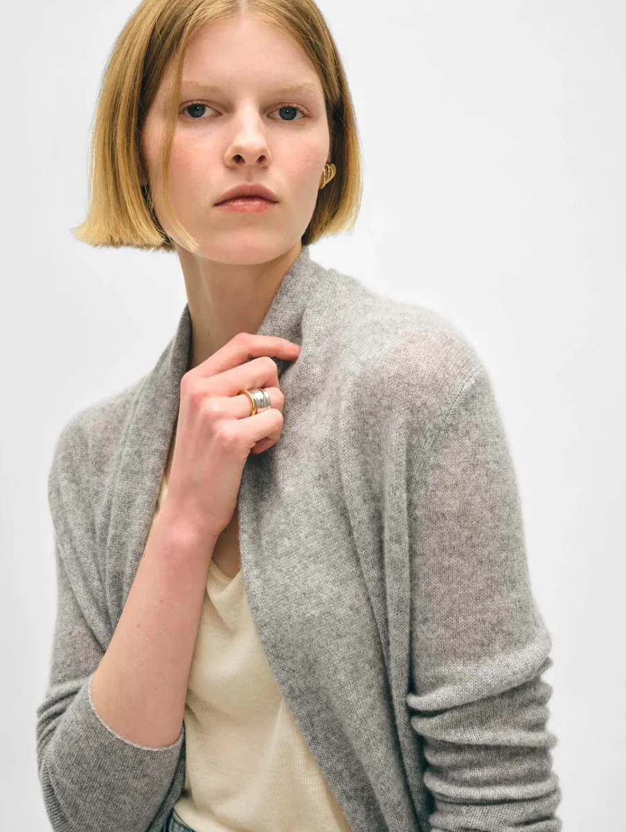 Discount White + Warren cashmere trapeze cardigan GreyHeather