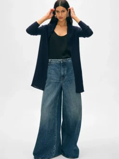 Clearance White + Warren cashmere trapeze cardigan DeepNavy