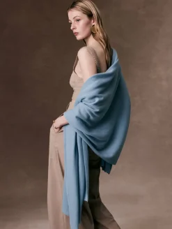 New White + Warren cashmere travel wrap SlateBlue
