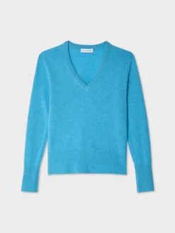Hot White + Warren cashmere v neck MediterraneanHeather