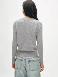 Clearance White + Warren cashmere v neck GreyHeather