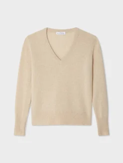 Sale White + Warren cashmere v neck SandWispHeather