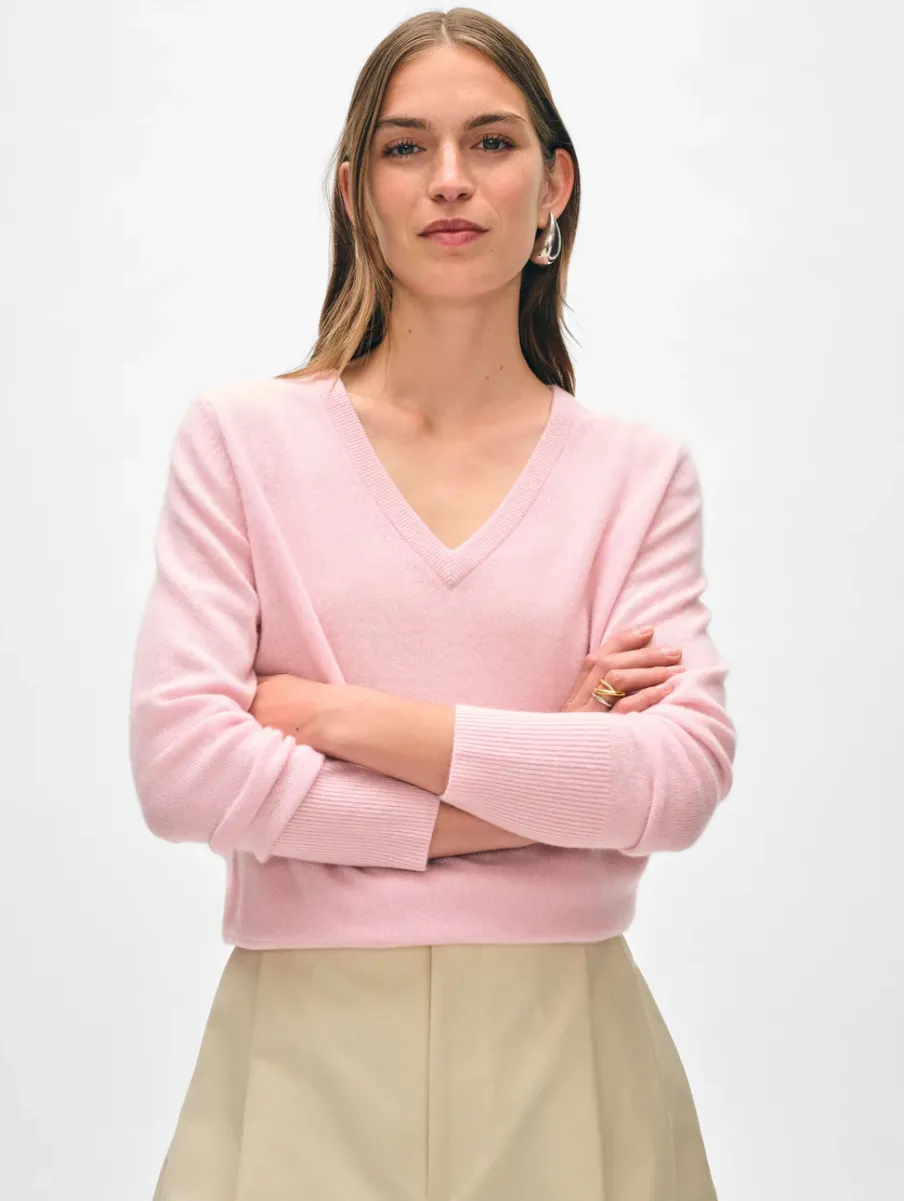Discount White + Warren cashmere v neck Primrose