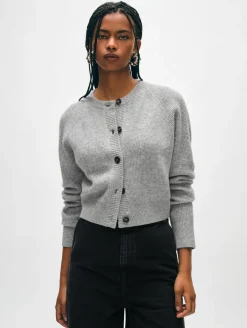 Discount White + Warren cashmere waffle cardigan GreyHeather