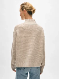New White + Warren cashmere waffle standneck SandWispHeather