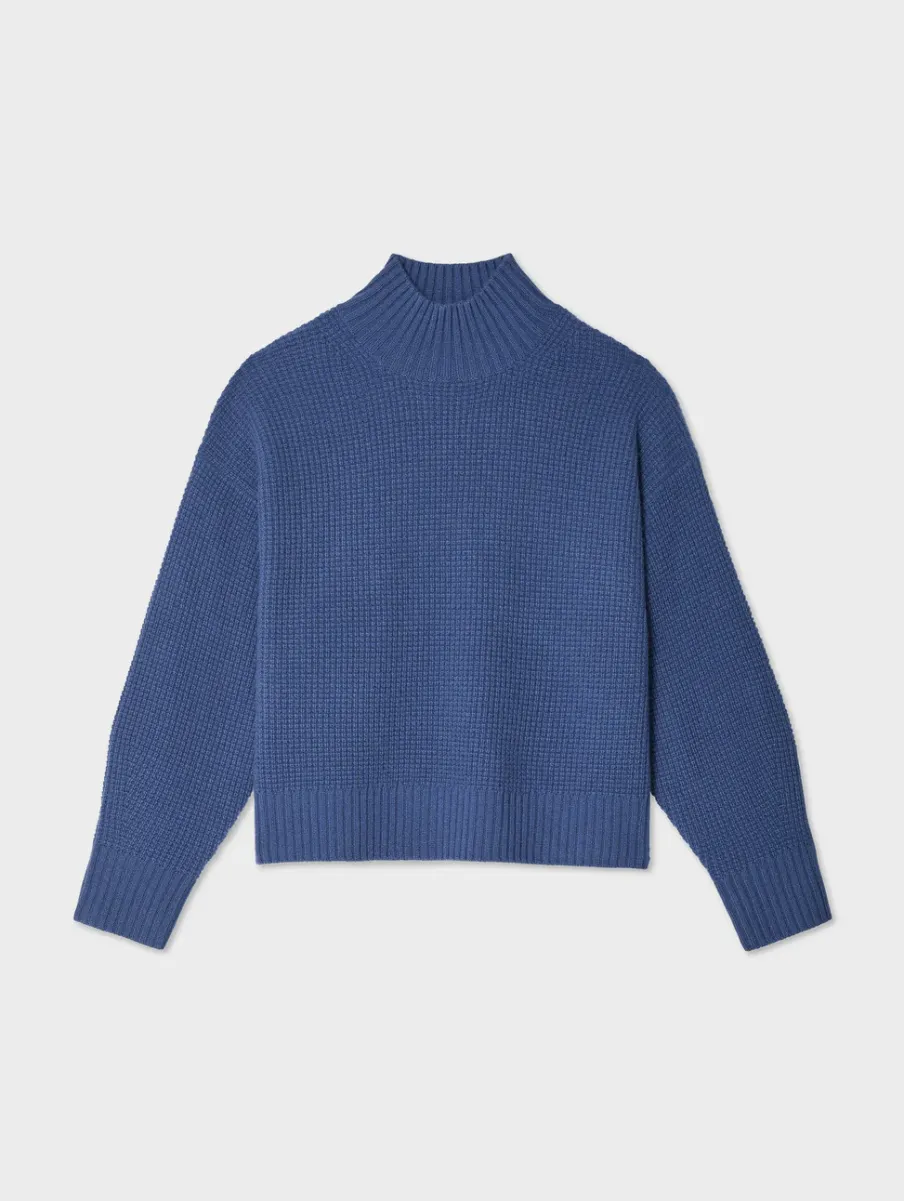New White + Warren cashmere waffle standneck BlueDusk