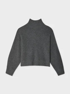 Fashion White + Warren cashmere waffle standneck GraphiteHeather