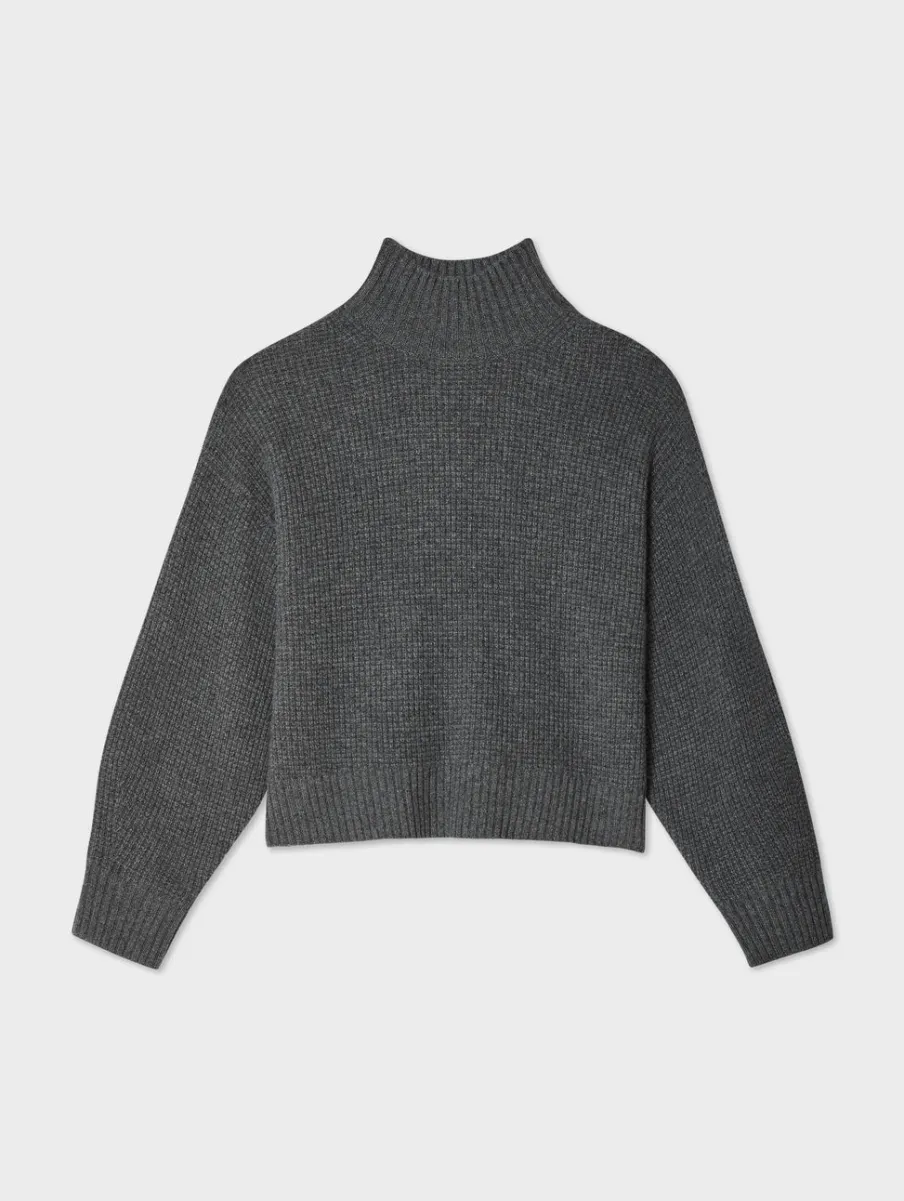 Fashion White + Warren cashmere waffle standneck GraphiteHeather