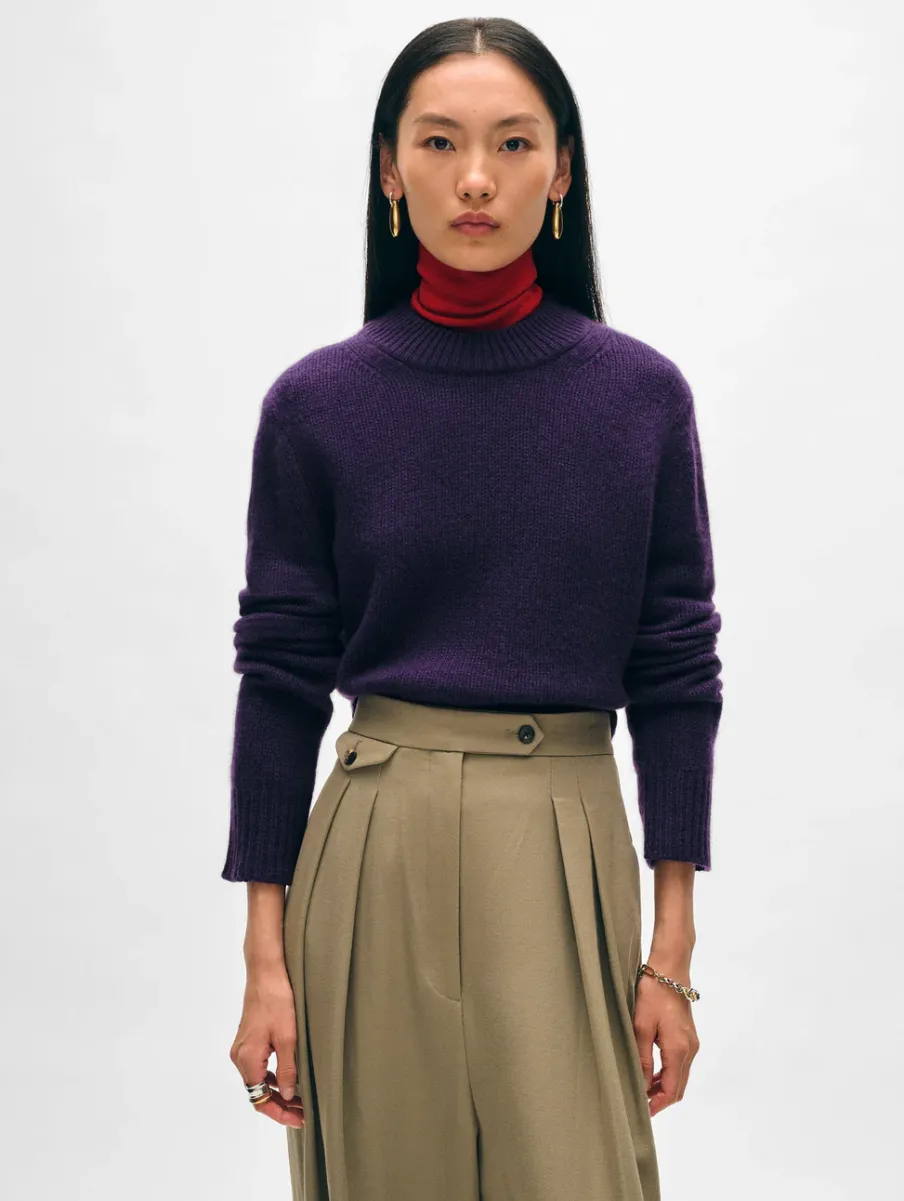Sale White + Warren cashmere wide rib trim crewneck MidnightViolet