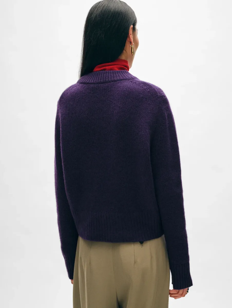 Sale White + Warren cashmere wide rib trim crewneck MidnightViolet