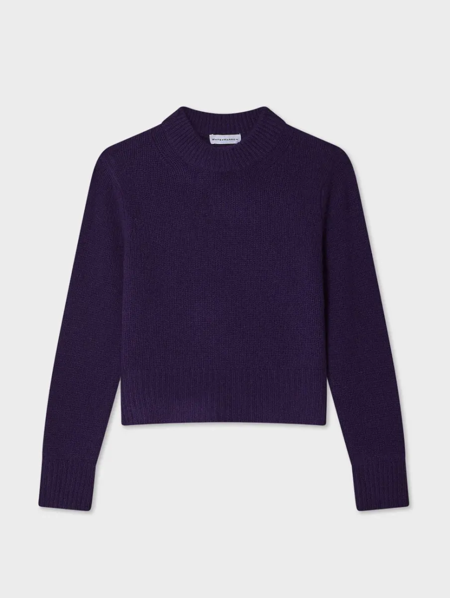 Sale White + Warren cashmere wide rib trim crewneck MidnightViolet