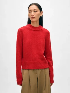 New White + Warren cashmere wide rib trim crewneck CarmineRed