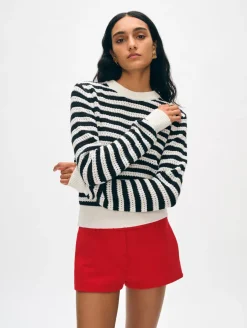 Best White + Warren cotton blend mesh crewneck White/Black