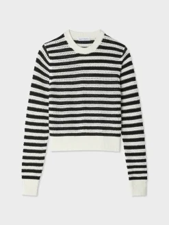 Best White + Warren cotton blend mesh crewneck White/Black