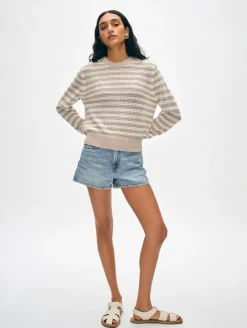 Hot White + Warren cotton blend mesh crewneck White/Flax