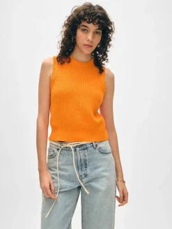 Clearance White + Warren cotton blend ribbed shell Tangerine