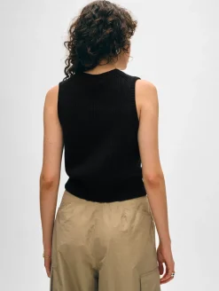 Best White + Warren cotton blend ribbed shell Black