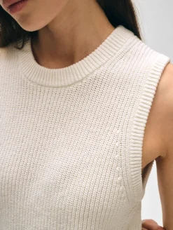 New White + Warren cotton blend ribbed shell White
