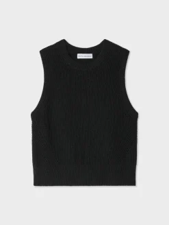 Sale White + Warren cotton blend ribbed shell Black