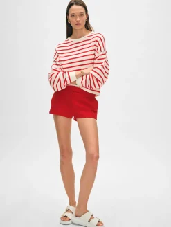 Outlet White + Warren cotton linen drop shoulder sweater White/Tomato