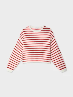 Outlet White + Warren cotton linen drop shoulder sweater White/Tomato