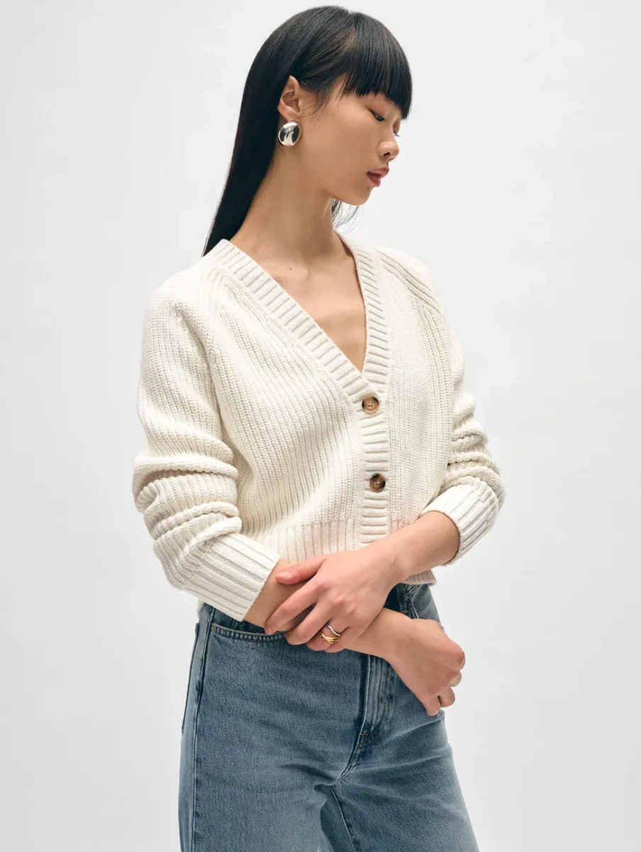 Sale White + Warren cotton linen ribbed cardigan White