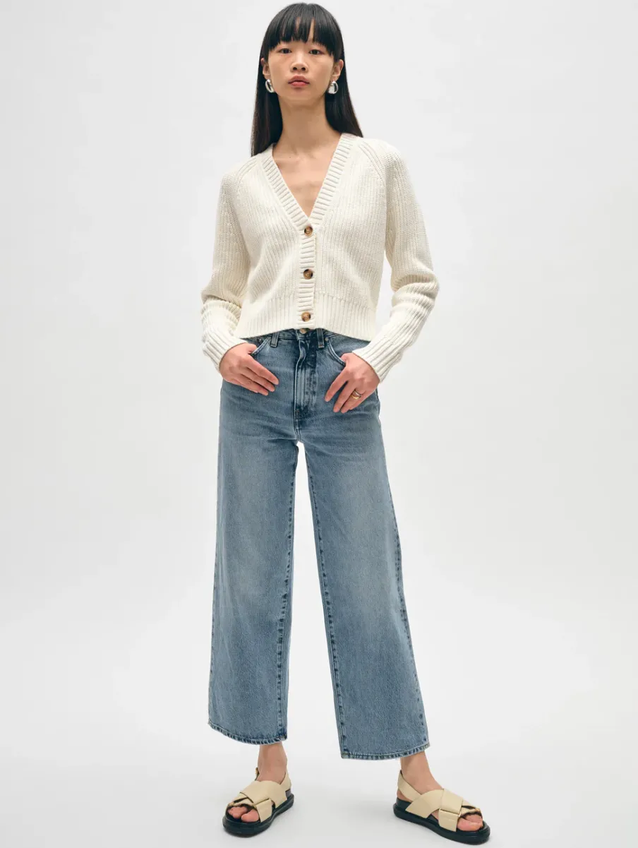Sale White + Warren cotton linen ribbed cardigan White