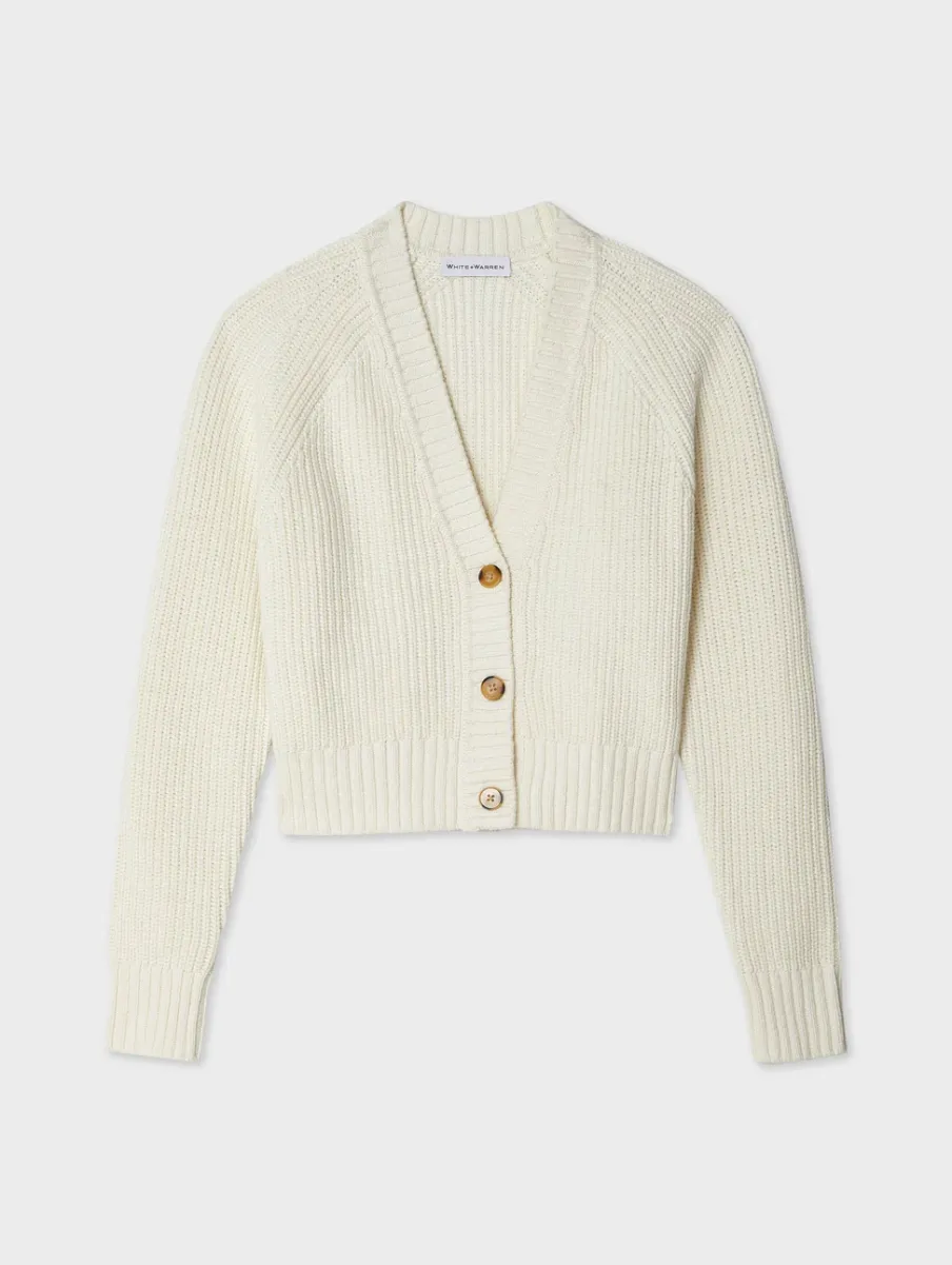 Sale White + Warren cotton linen ribbed cardigan White