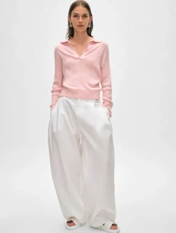 Online White + Warren cotton linen ribbed polo LightHibiscus