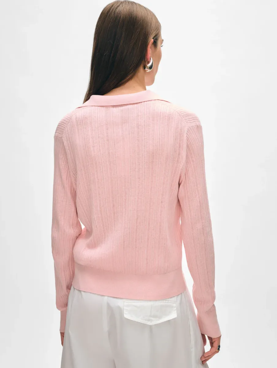 Online White + Warren cotton linen ribbed polo LightHibiscus