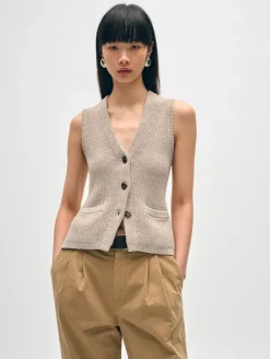 Best White + Warren cotton linen ribbed waistcoat Flax