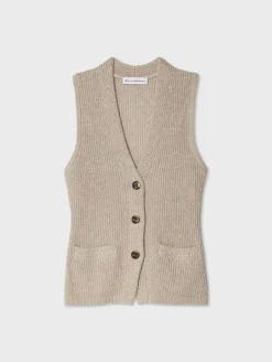 Discount White + Warren cotton linen ribbed waistcoat Flax