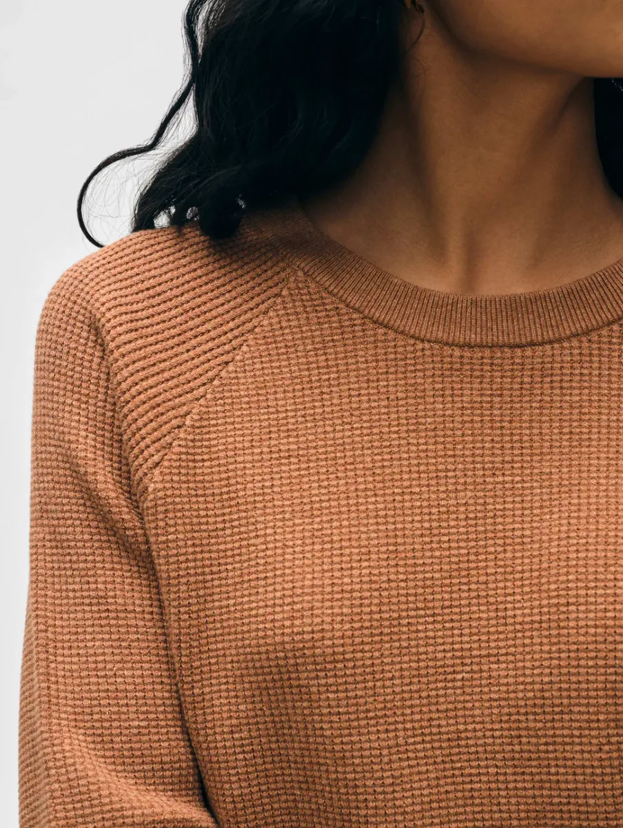 Clearance White + Warren cotton linen waffle sweatshirt Macchiato