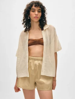 Outlet White + Warren cotton mesh shirt Natural