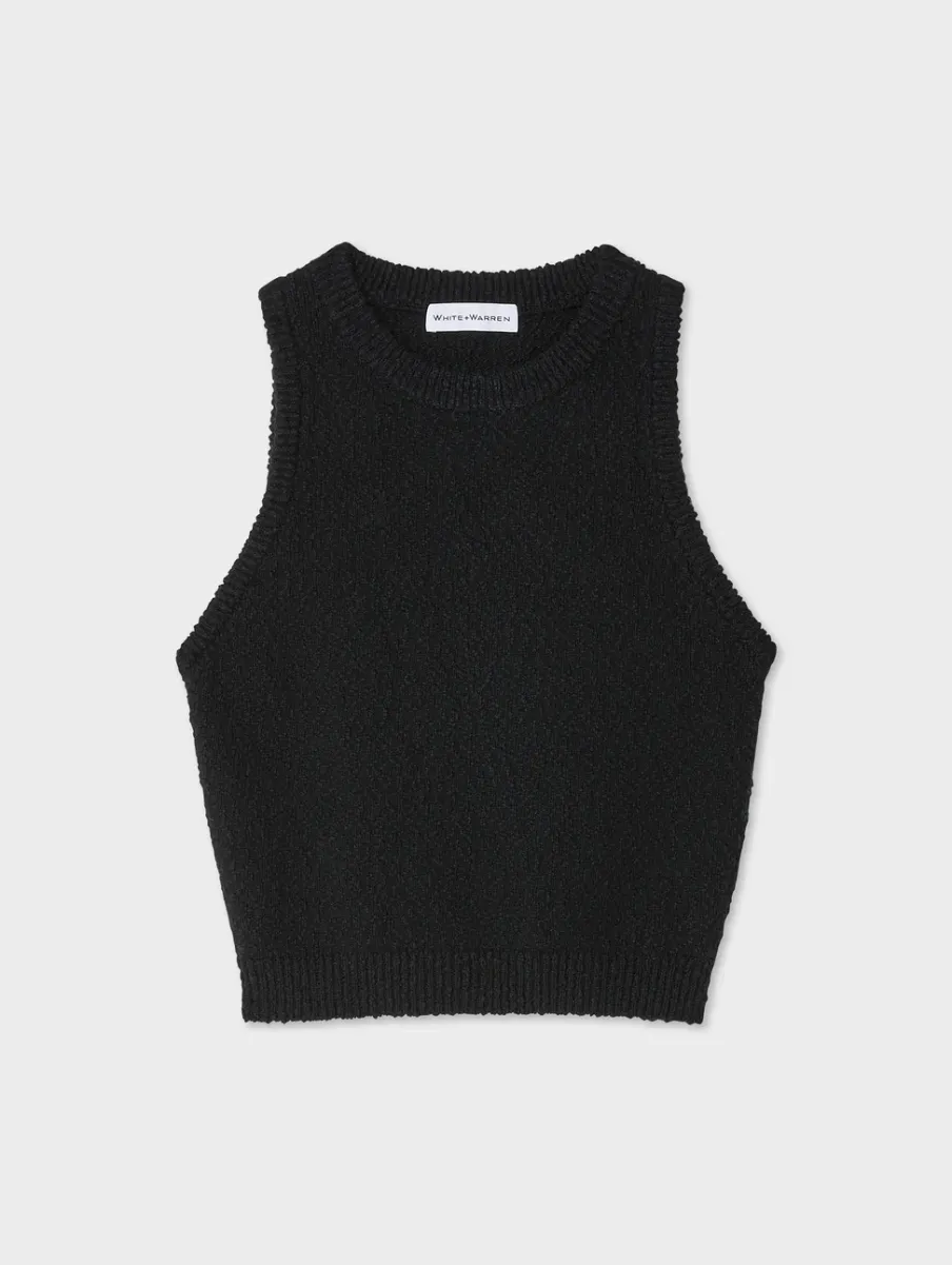 Fashion White + Warren cotton slub cut in tank Black