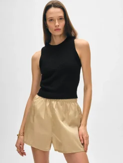 Sale White + Warren cotton slub cut in tank Black