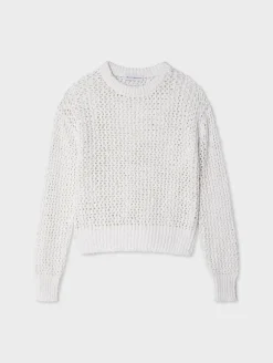 Hot White + Warren cotton slub mesh crewneck Ivory