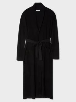 Fashion White + Warren long cashmere robe Black