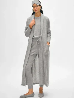 Online White + Warren long cashmere robe GreyHeather