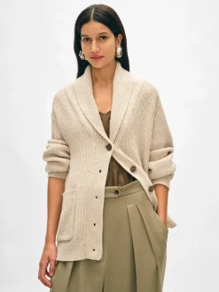 Fashion White + Warren merino blend marled shawl collar coatigan IvoryMarl