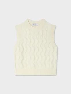 Discount White + Warren merino cashmere boucle cable vest Ivory